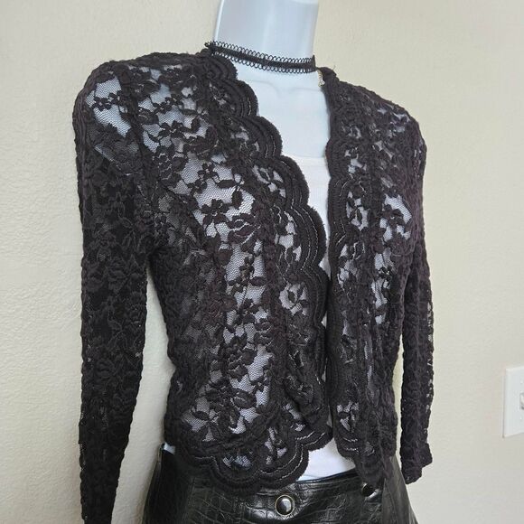 Vintage Black Lace Floral Sheer Bolero Short Cardigan size small - Picture 2 of 7